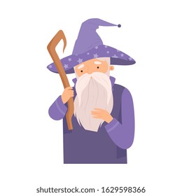 Cartoon Kind Wizard Character from Fairy Tale Vector Illustration