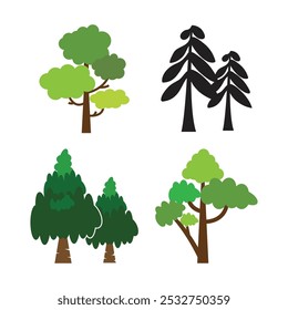 Cartoon kinds trees. Various coniferous or deciduous plants
