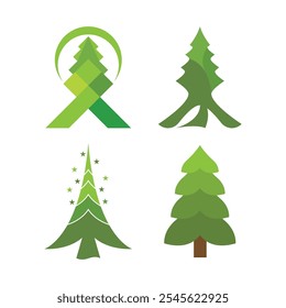 Cartoon kinds trees. Various coniferous or deciduous plants