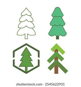 Cartoon kinds trees. Various coniferous or deciduous plants