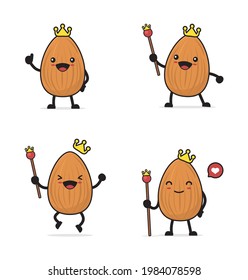 cartoon king of almonds isolated on white background