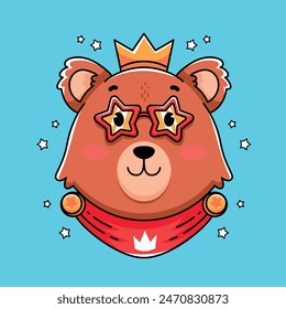 Oso rey de dibujos animados con corona