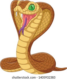 Cartoon king cobra snake on white background