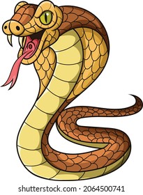 Cartoon king cobra snake on white background