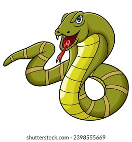 Cartoon king cobra snake on white background