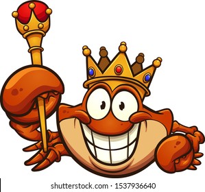 Cartoon king crab wearing a crown and holding a scepter clip art. Vector illustration with simple gradients. All in a single layer. 
