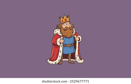 Cartoon king with a crown, beard, and royal robe.