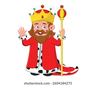 cartoon king holding golden scepter.