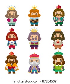 cartoon king icons set