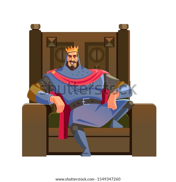 漫画のキング 白い背景に王座の王様 王冠とマントを身にまとい 漫画のベクターイラストを描いた陛下 のベクター画像素材 ロイヤリティフリー