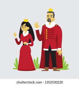 Cartoon king and queen illustration in red costume 