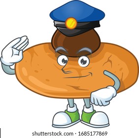 A cartoon of kiss cookies dressed as a Police officer