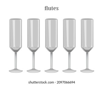 Colección de gafas de cocina de dibujos animados. Gafas de vino, gafas de flautas, gafas de cóctel. Utensilios de bebida iconos de vidrio objetos elementos aislados en fondo blanco, ilustración vectorial plana
