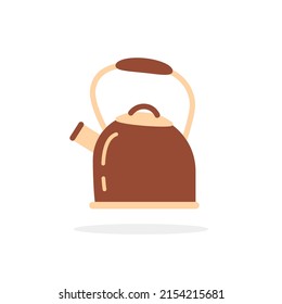 icono del hervidor de agua de la cocina con sombra. diseño gráfico de elementos de logotipo simple de tetera plana aislado en fondo blanco
