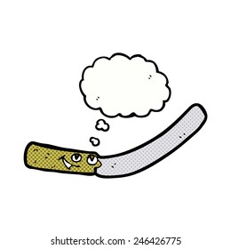 cartoon kitchen knife with thought bubble