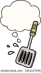 espátula de cocina de dibujos animados con burbuja de pensamiento