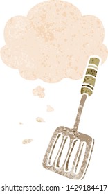 cartoon kitchen spatula with thought bubble in grunge distressed retro textured style