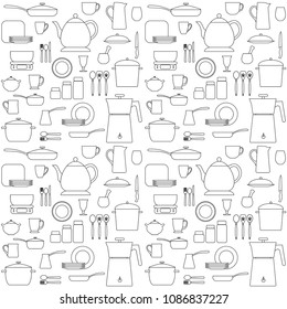 Cartoon kitchen tools seamless pattern isolated on white. Vector kitchenware  background 