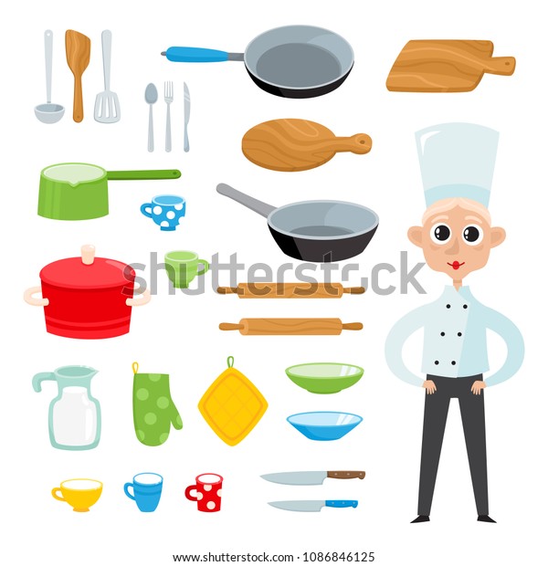 Cartoon Kitchen Tools Set Chef Isolated Stock Vector (Royalty Free