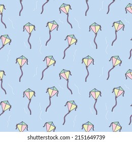 cartoon kite fly hand drawing doodle style vector illustration Seamless pattern on background design wallpaper.
