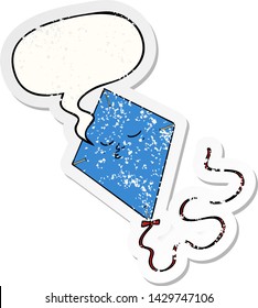 cartoon kite with speech bubble distressed distressed old sticker