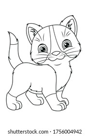 Cartoon Kitten Coloring Page Black White Stock Vector (Royalty Free ...