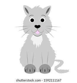 Cartoon kitten. Gray cat. Vector illustration on a white background. Drawing for children.