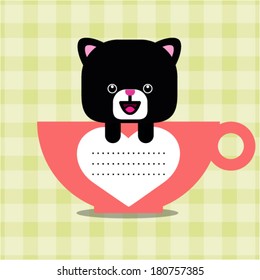 Cartoon kitten sitting inside large cup 