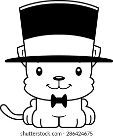 A cartoon kitten smiling in a top hat.