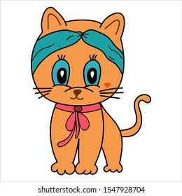 Сute cartoon kittie or cat sitting vector illustrations on white