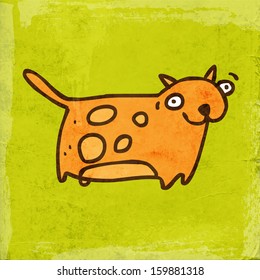 Cartoon Kitty. Cute-handgezeichnete Vektorgrafik, Vintage-Papier, Stoffhintergrund