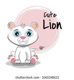 Cartoon kitty with lettering Cute Lion. Graphics for t-shirts. Greeting card. Vector illustration.