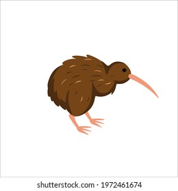 Cartoon kiwi bird on a white background.Flat cartoon illustration for kids.