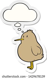 cartoon kiwi bird with thought bubble as a printed sticker