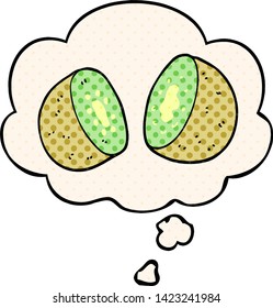 Cartoon-Kiwi mit Gedankenblase im Comicstil
