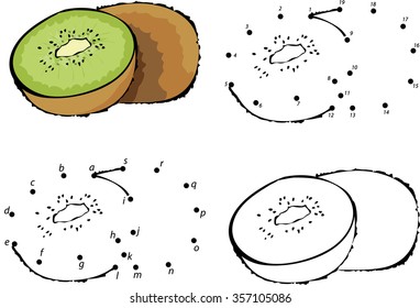 Cartoon kiwi. Vector illustration. Coloring and dot to dot educational game for kids