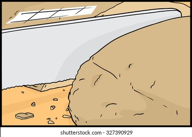 Cartoon of knife cutting through loaf of bread