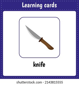 Cartoon knife for kids education. Educational worksheets for learning English