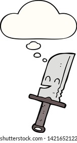 Cartoon-Messer mit Gedankenblase