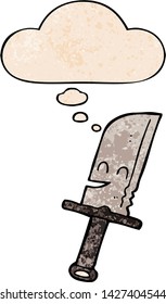 Cartoon-Messer mit Gedankenblase im Grunge-Stil