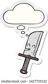 cartoon knife with thought bubble as a printed sticker