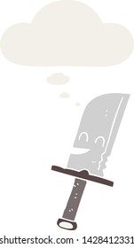 cartoon knife with thought bubble in retro style