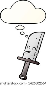 Cartoon-Messer mit Gedankenblase im sanften Farbverlauf-Stil
