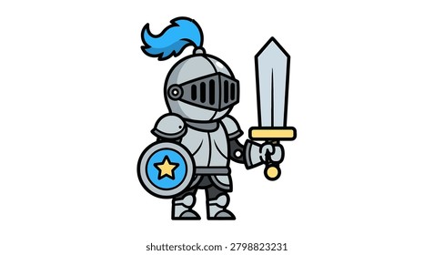 Cartoon knight in armor holding sword