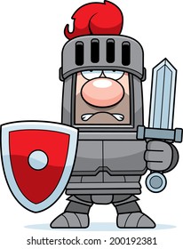 A cartoon knight in armor with sword and shield.