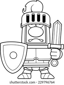 A cartoon knight in armor with sword and shield.