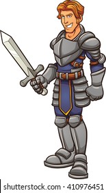 Cartoon knight in armor. Vector clip art illustration with simple gradients. All in a single layer. 