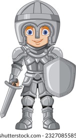 Cartoon knight boy holding sword and shield illustration