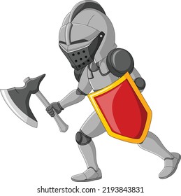 Cartoon Knight Holding An Axe And Shield