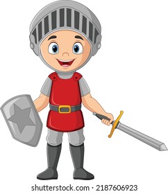 Cartoon Knight Holding A Sword And Shield